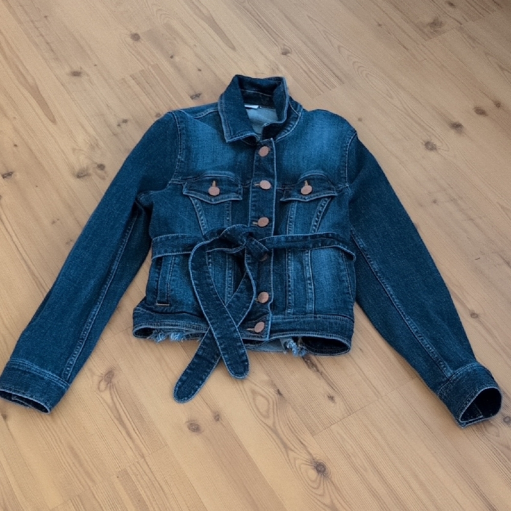 CAbi Dark Blue Denim Belted Jacket